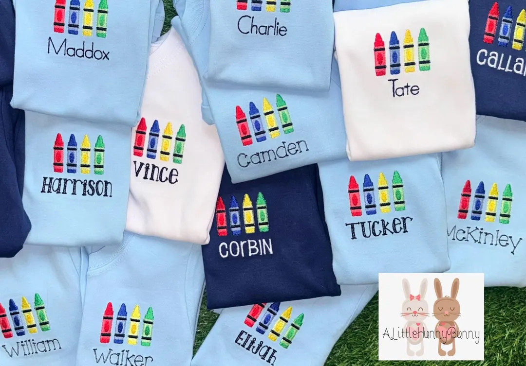 New Colors! Ships FAST Restocked - Personalized Crayon Embroidered Back to School Shirt Optional ... | Etsy (Global)