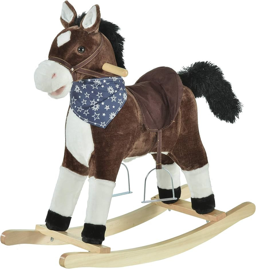 Qaba Kids Plush Ride-On Rocking Horse Toy Cowboy Rocker with Fun Realistic Sounds for Child 3-6 Year | Amazon (US)