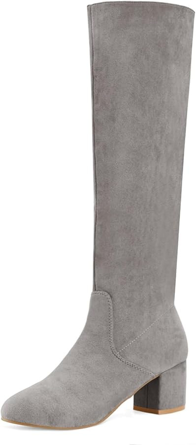 Shoe'N Tale Knee High Boots for Women Block Chunky Heel Boots with Side Zipper | Amazon (US)