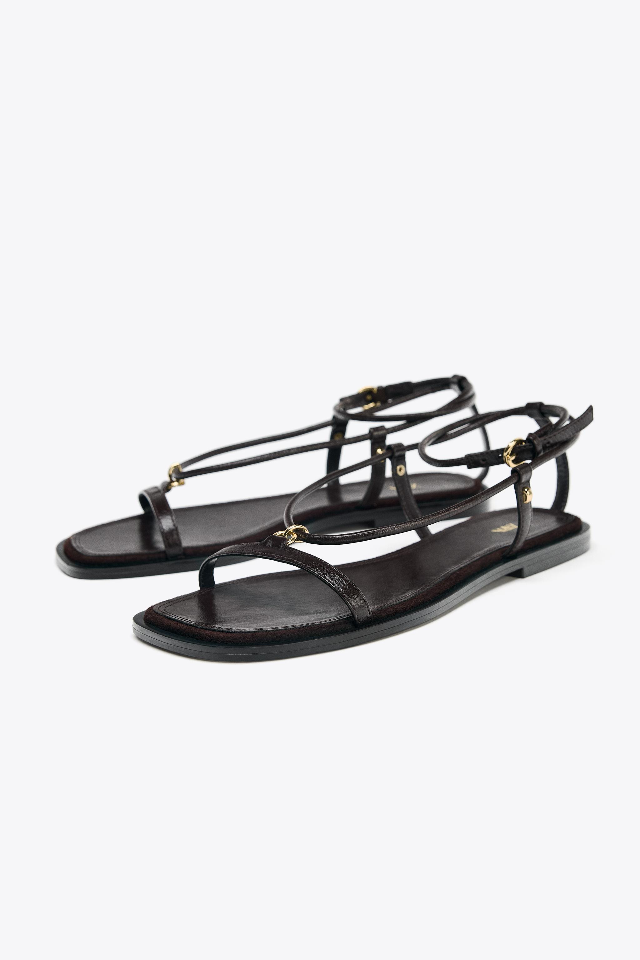 LEATHER THIN STRAPPY SANDALS | Zara UK
