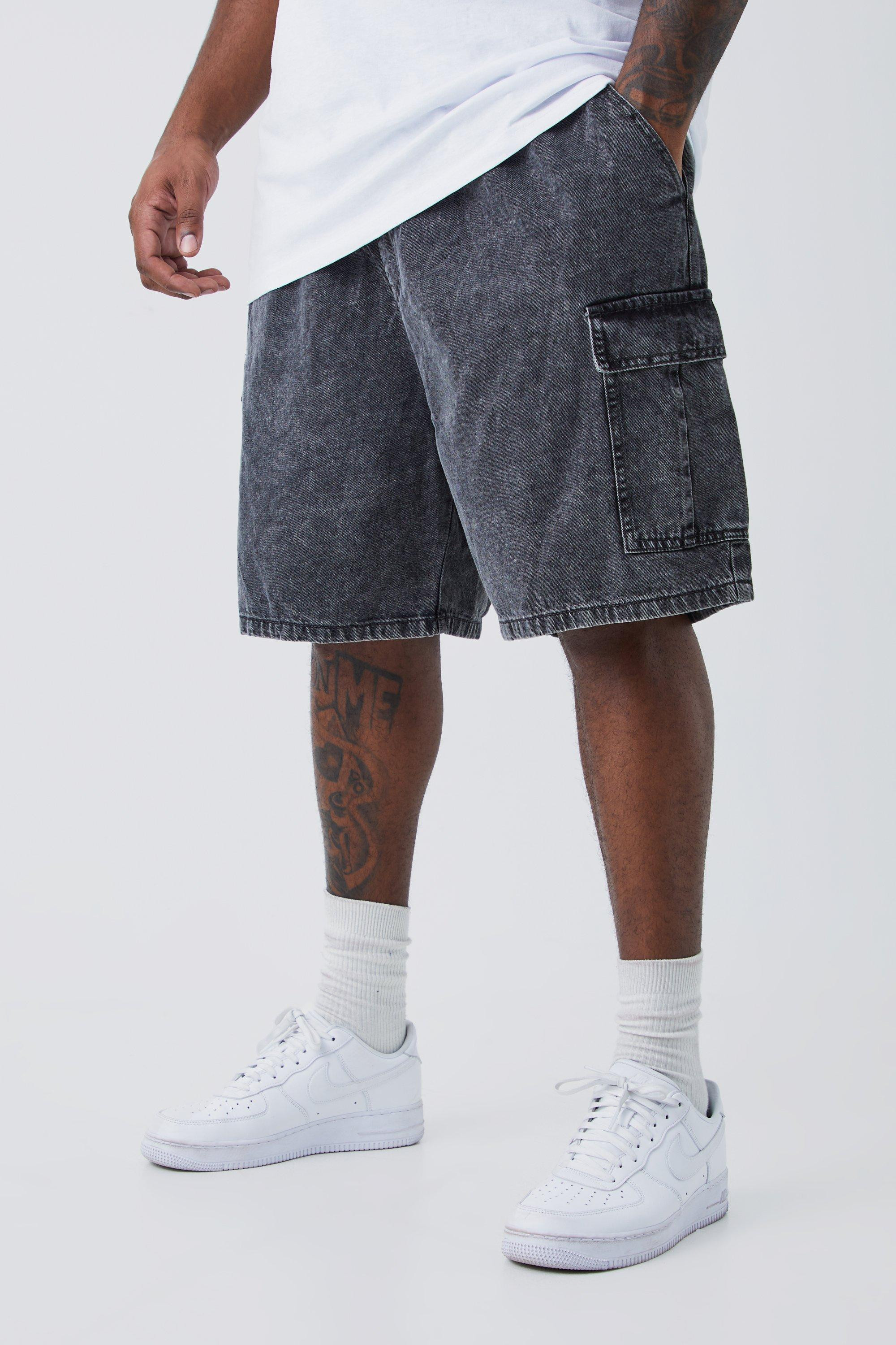 Plus Elastic Waist Relaxed Acid Wash Cargo Shorts | boohooMAN (DE, IE & UK)