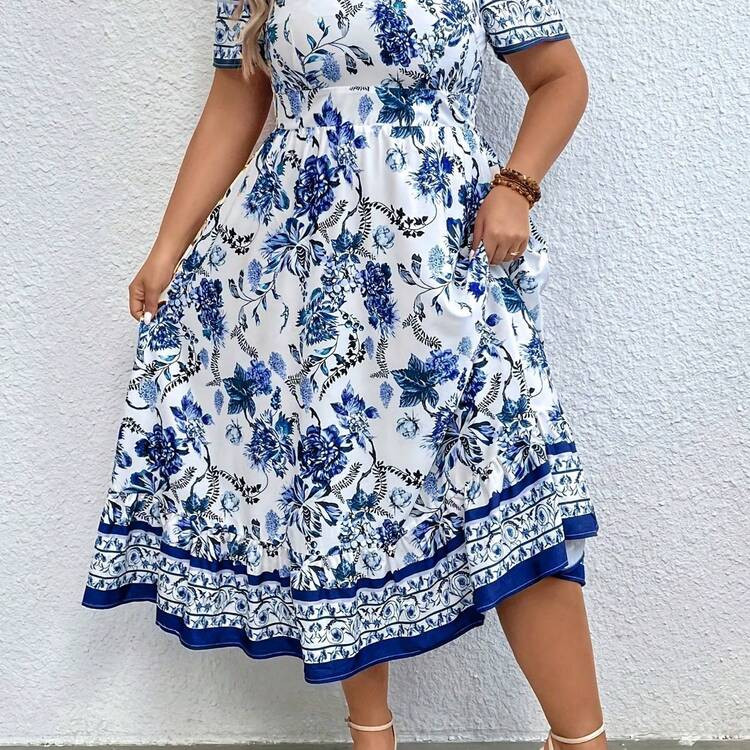 Plus Size, European And American Plus Size Women's Casual Printed Dress YZ067 | SHEIN