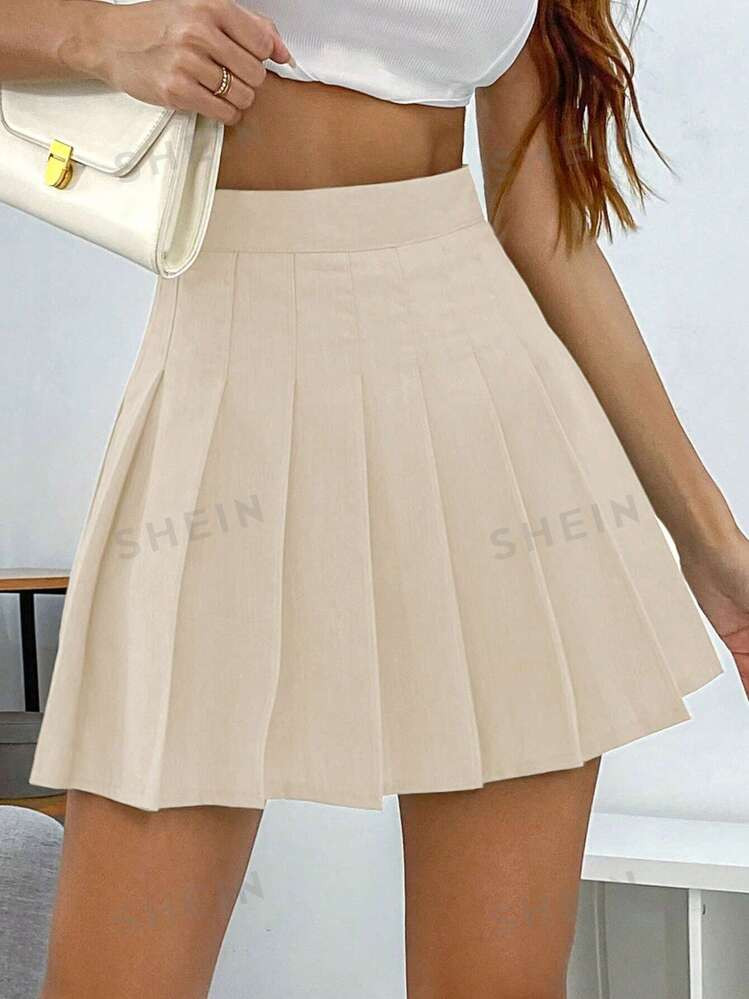 SHEIN MOOSTA Solid Pleated Skirt | SHEIN