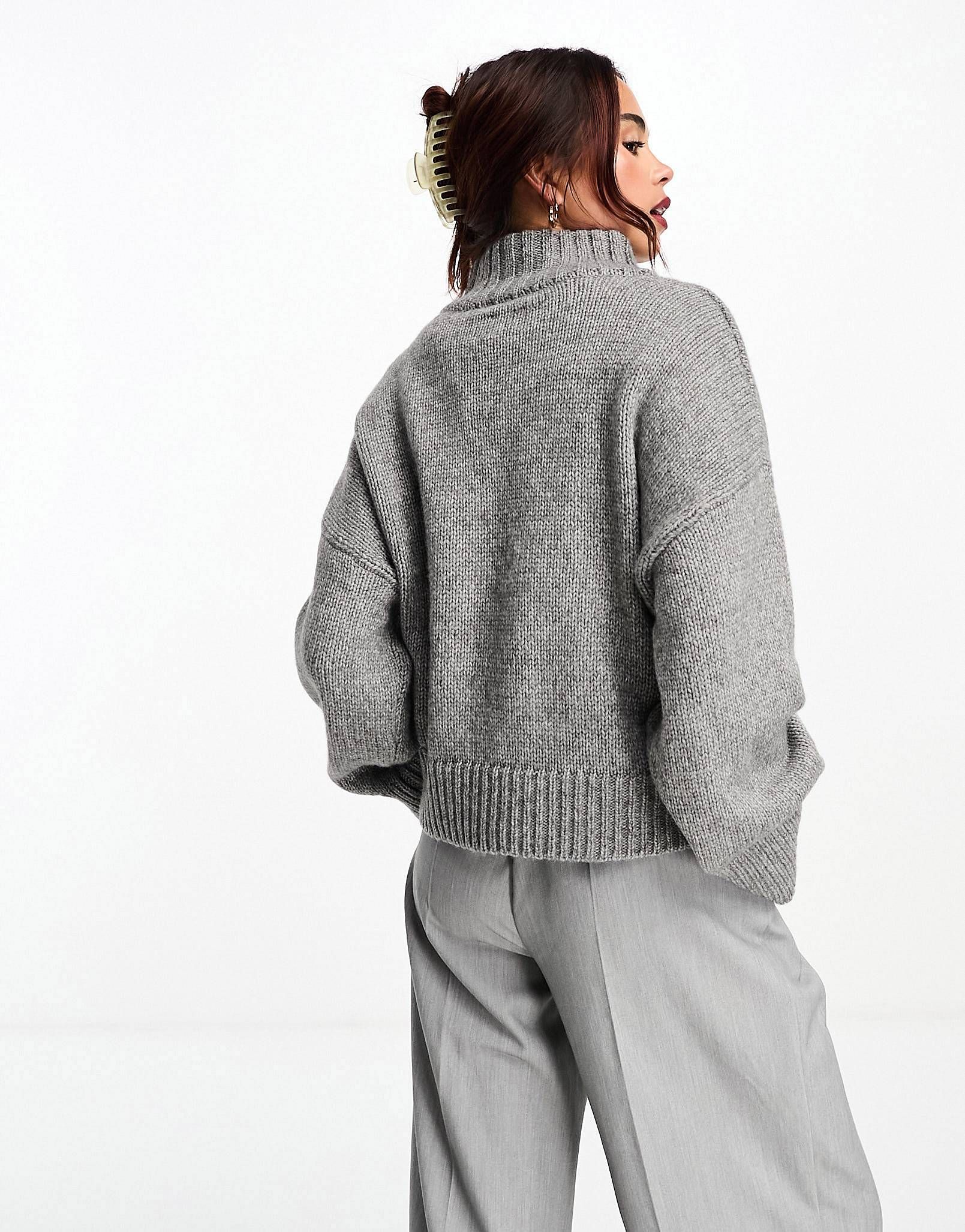 ASOS DESIGN relaxed jumper with zip collar in grey | ASOS (Global)