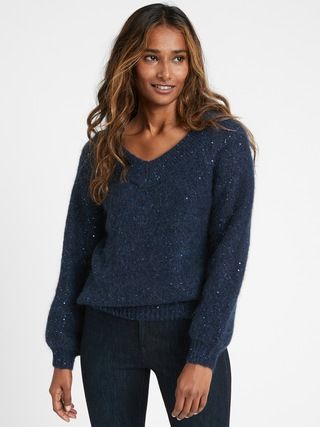 Sequin V-Neck Sweater | Banana Republic (US)