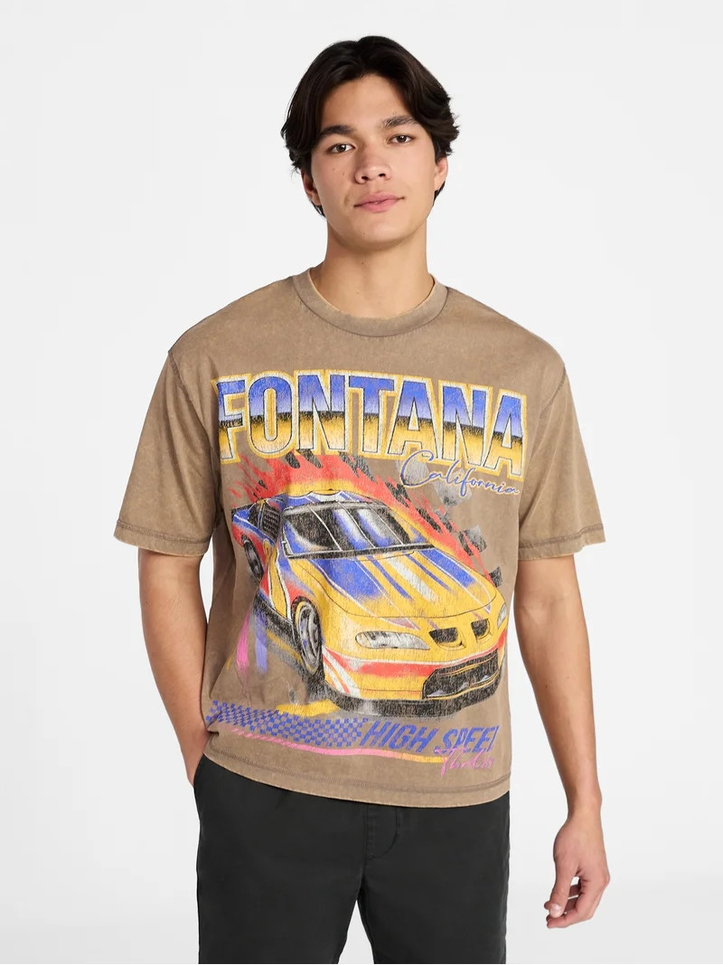 No Boundaries Oversized Cropped Graphic Tee with Short Sleeves, Men's XS-4XLT | Walmart (US)