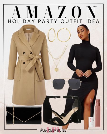 Dazzle at the Amazon holiday bash in a chic trench coat, sleek bodycon dress, and accessorize with a statement clutch, stunning sandals, a glamorous necklace, hoop earrings, and a touch of nude lipstick.

#LTKstyletip #LTKSeasonal #LTKHoliday