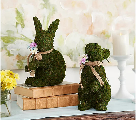 Set of 2 Moss Bunnies with Ribbon by Valerie - QVC.com | QVC