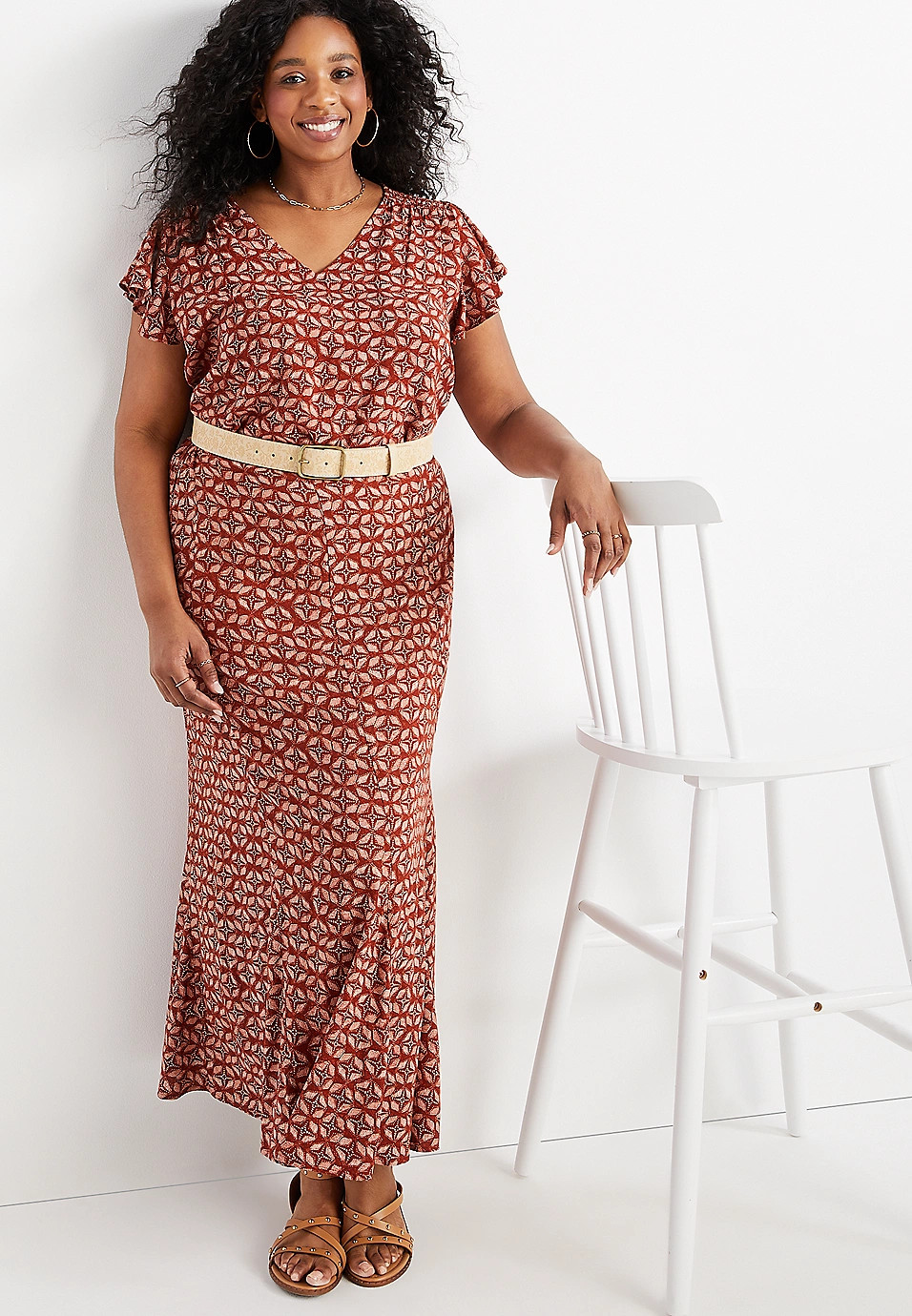Plus Size Mixed Print Flutter Sleeve Blouse | Maurices