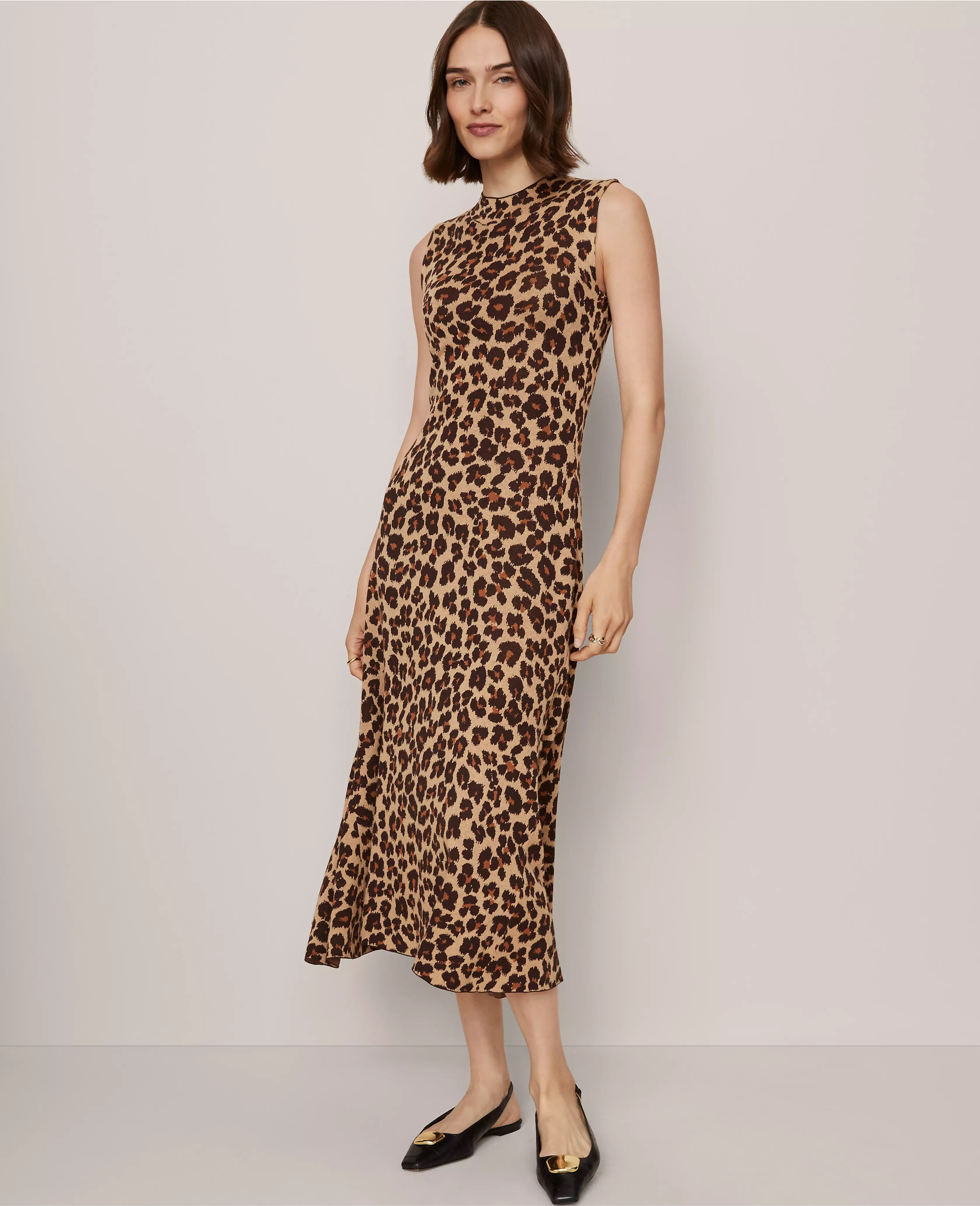 Animal Print Mock Neck Midi Dress | Ann Taylor