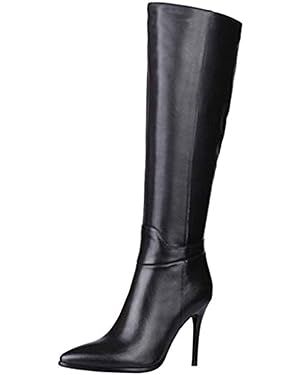 Dance&Style Women's Leather Boots Middle Thin Heels Shoes Zipper Knee High Boots | Amazon (US)