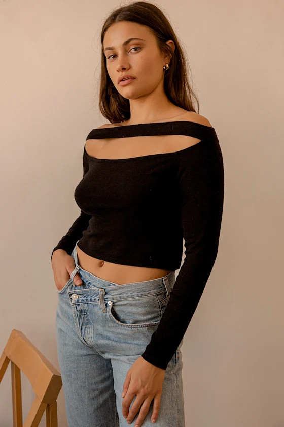 Marilyn Black Off-the-Shoulder Sweater Top | Lulus (US)