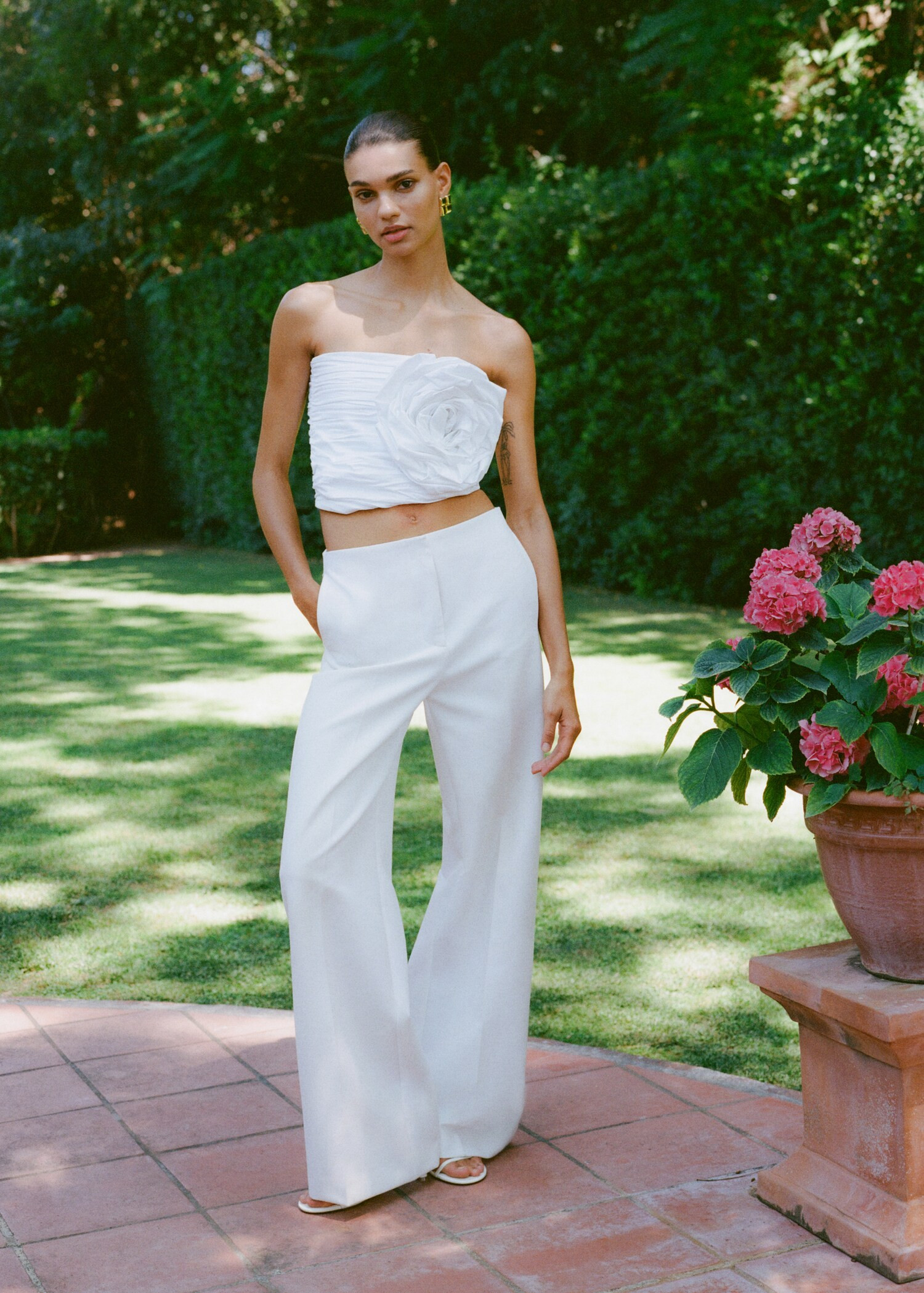 Maxi-flower ruched top - Woman | MANGO United Kingdom | MANGO (UK)