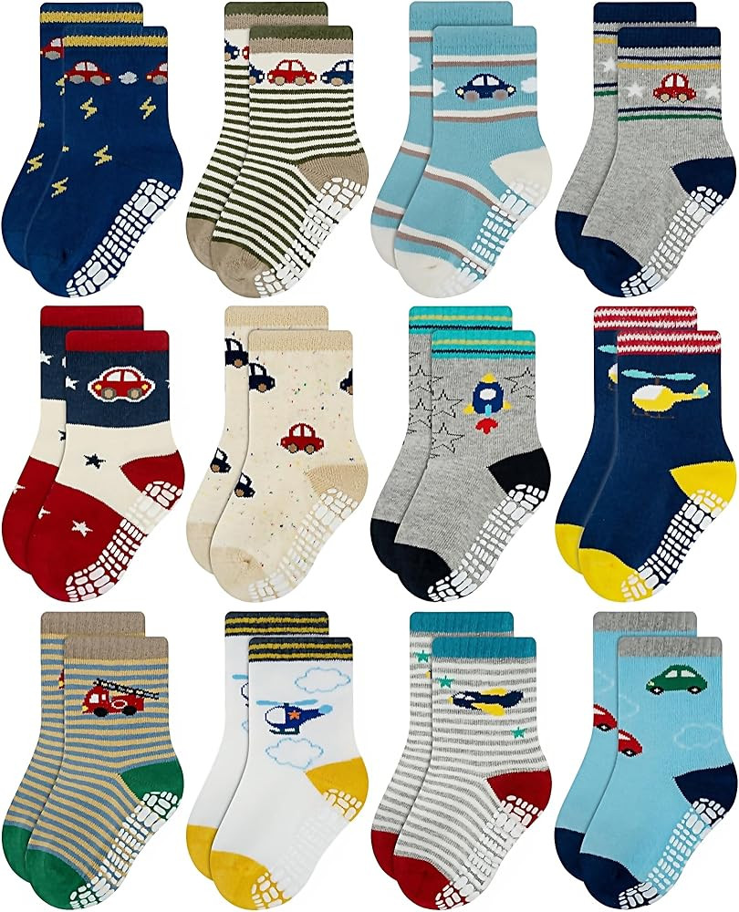 RATIVE Non Skid Anti Slip Crew Socks With Grips for Baby Infant Toddlers Kids Boys | Amazon (US)