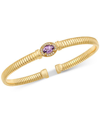 Amethyst (3/4 ct. t.w.) & White Topaz (1/6 ct. t.w.) Tubogas Bangle Bracelet in 14k Gold-Plated S... | Macy's