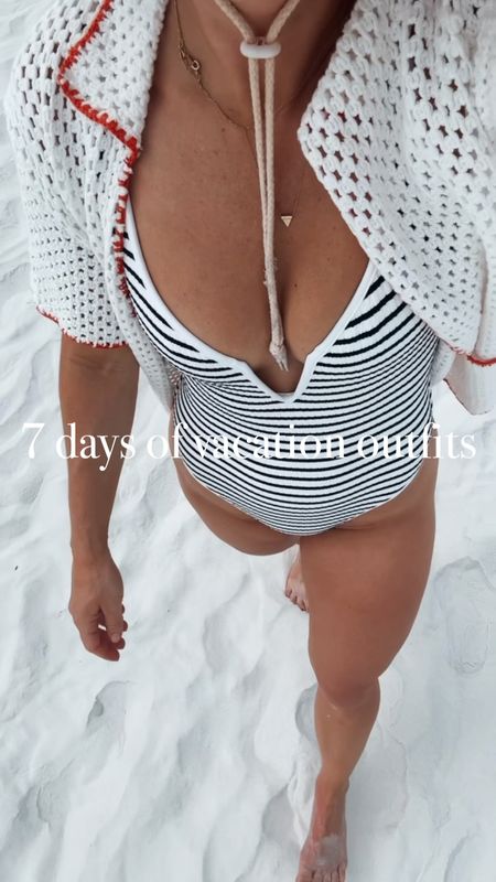 7 days of vacation outfits
Swimsuit coverups
Stripe one piece swimsuit
Crochet bikini
Beach maxi dresses 

#LTKTravel #LTKSwim #LTKVideo
