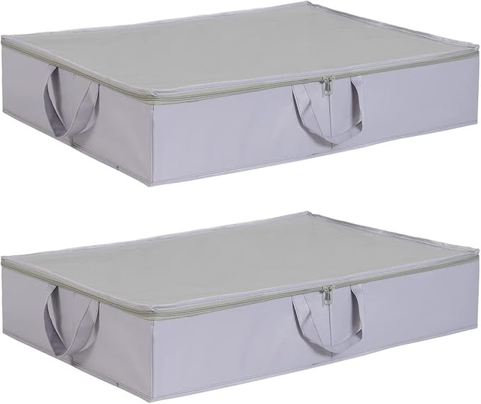 Amazon Basics Fabric Underbed Storage Bag Organizer with Handles - Gray, Pack of 2 | Amazon (US)