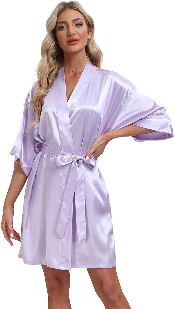 Women's Pure Short Silky Robes Bridesmaid Bride Party Satin Robes Sleepwear | Amazon (US)