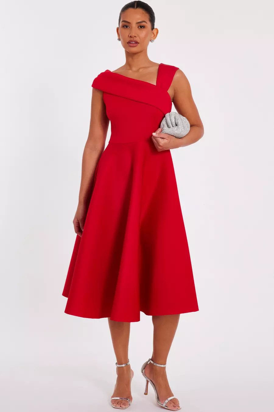 Red Asymmetric Midi Dress | Quiz Clothing