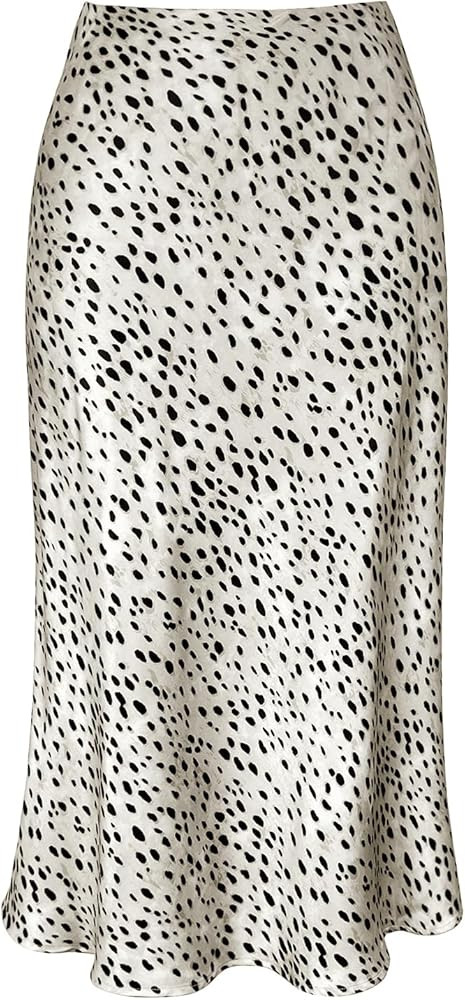 Women's Satin High Waist Hidden Elasticized Waistband Flared Casual A Line Midi Skirt | Amazon (US)