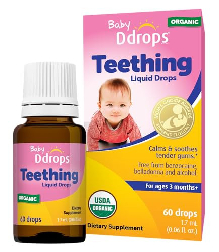 Ddrops Baby Organic Teething Relief Liquid, Calms and Soothes Baby's Tender Gums Naturally, Easy-to-Use Drop Format, 3 Months +, 60 Drops | Amazon (US)