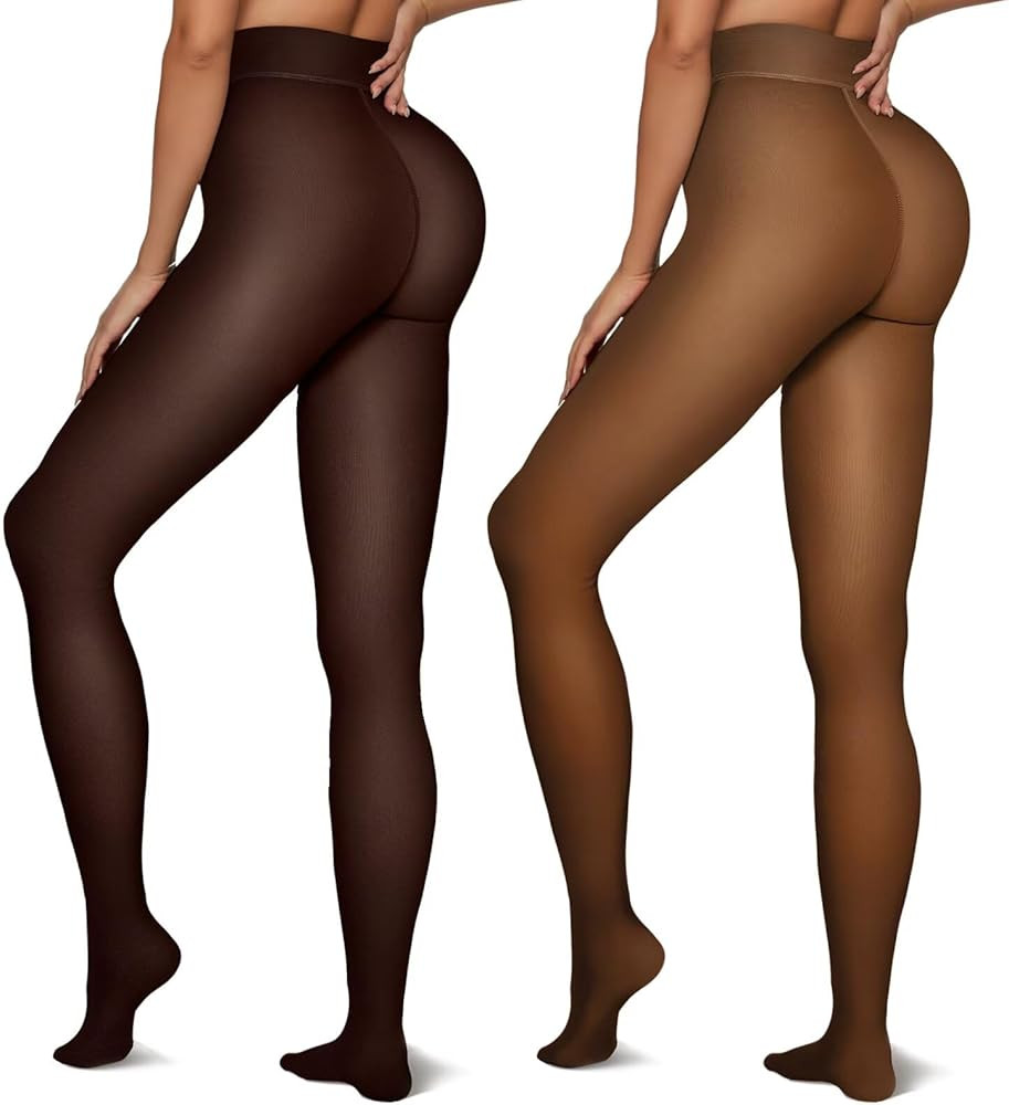 Vertvie 2 Pairs Fleece Lined Tights Women Crotch One Seam Line Warm Sheer Pantyhose Fake Transluc... | Amazon (US)