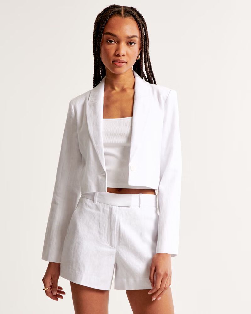 Women's Premium Linen Cropped Blazer | Women's New Arrivals | Abercrombie.com | Abercrombie & Fitch (US)