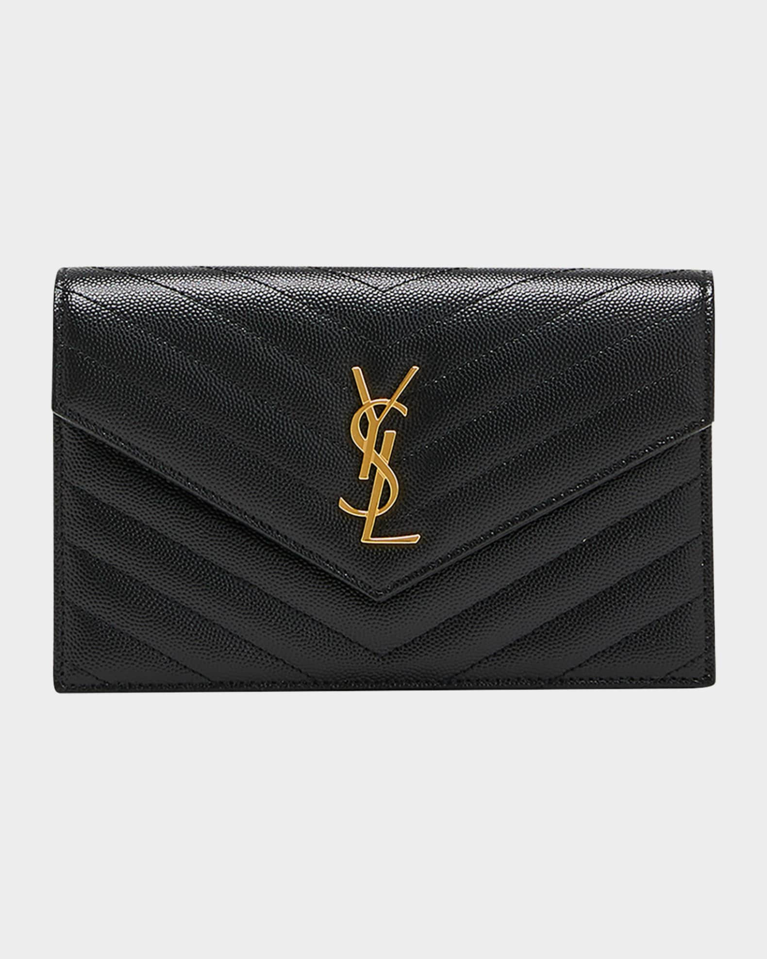 Saint Laurent YSL Monogram Small Wallet on Chain in Grained Leather | Neiman Marcus