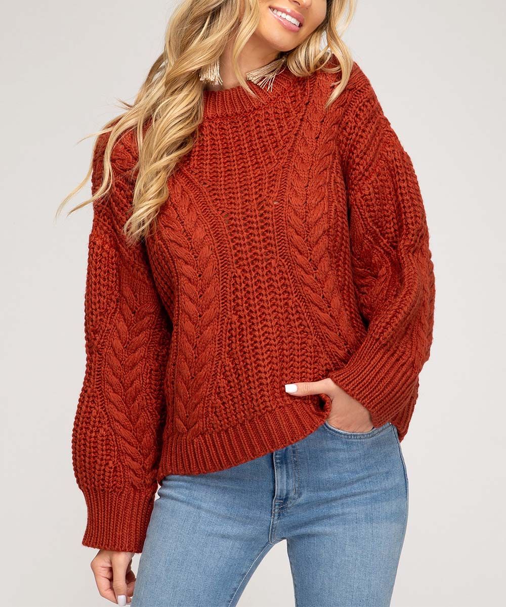Avenue Hill Women's Pullover Sweaters RUST - Rust Cable-Knit Sweater - Women | Zulily