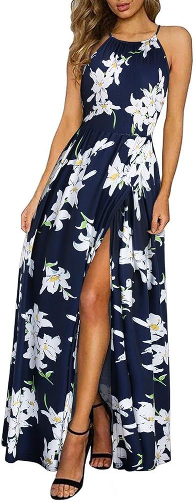 KILIG Women's Summer Casual Sleeveless Halter Neck Floral Print Beach Party Split Maxi Long Dress... | Amazon (US)