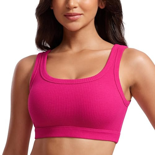 CRZ YOGA Ribbed Sports Bras for Women - U Back Wireless Medium Impact Sports Bra Padded Yoga Workout Bra Granita Pink X-Large | Amazon (US)