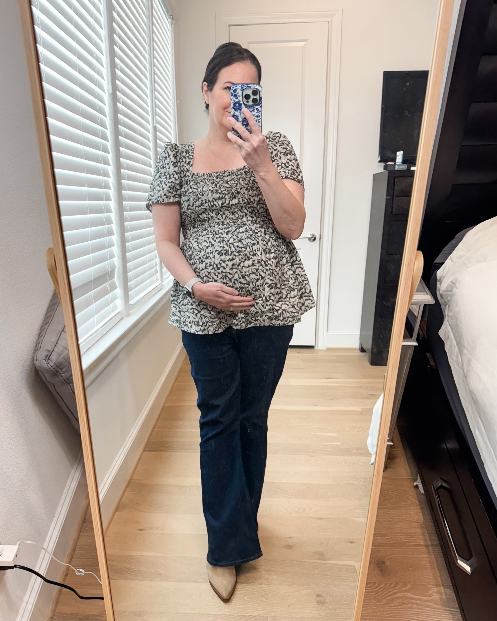 This fall and winter outfit has quickly become one of my favorite elevated maternity outfit looks. It’s the perfect blend of comfort and polish if you love a dressy casual style during pregnancy. I styled a maternity smocked short sleeve top with dark blue flared jeans—hands down the best maternity jeans for a flattering fit and easy movement.

I finished the look with tan brown boots to keep it warm and season-appropriate while still feeling chic. This is such an easy business casual outfit idea that works for the office, or days when you want to feel a little more put together while embracing your pregnancy style.

Everything is linked below so you can recreate this bump-friendly winter look 




#LTKBump #LTKWorkwear #LTKFindsUnder100