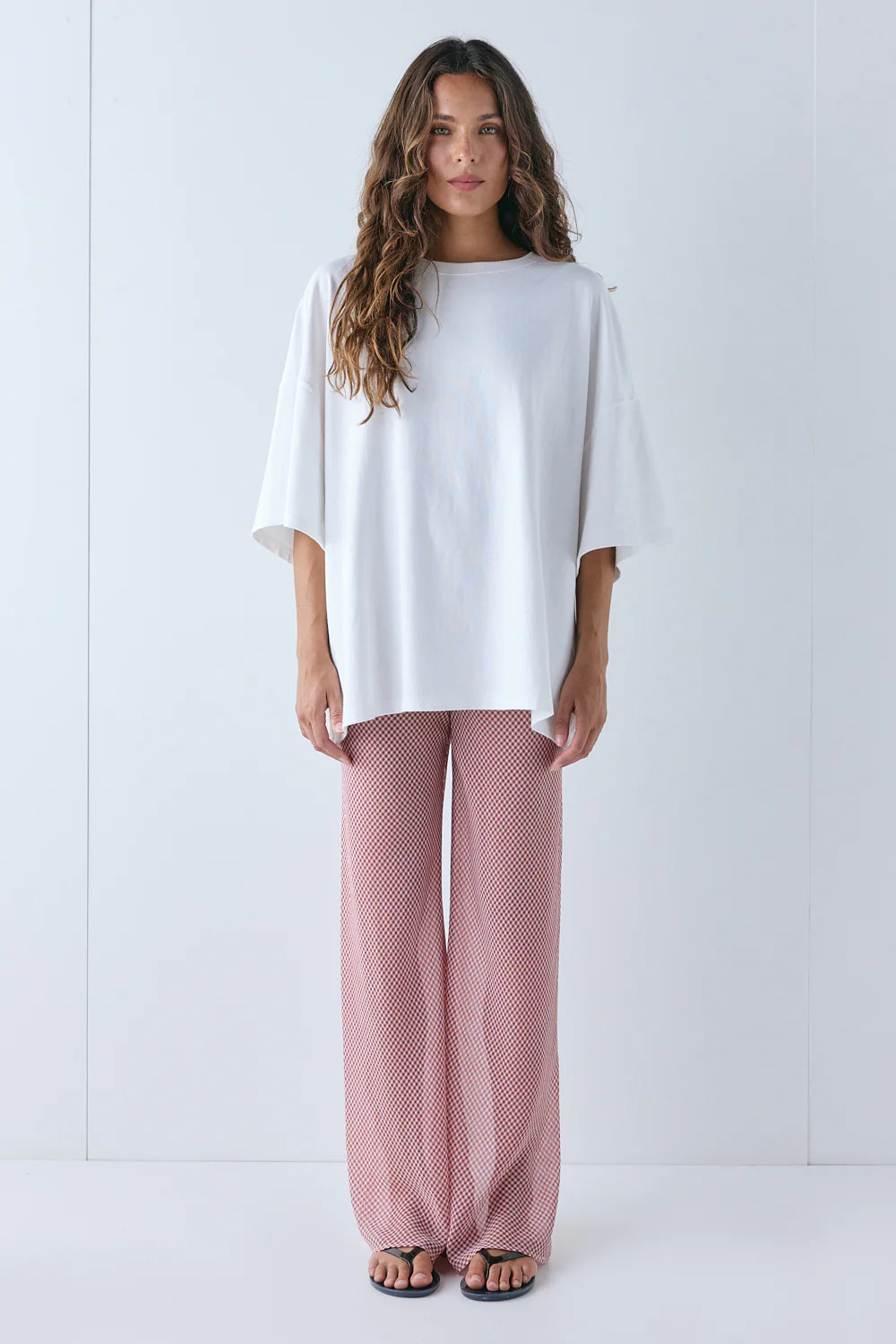 Remi Sheer Pants Red Check | VRG Grl