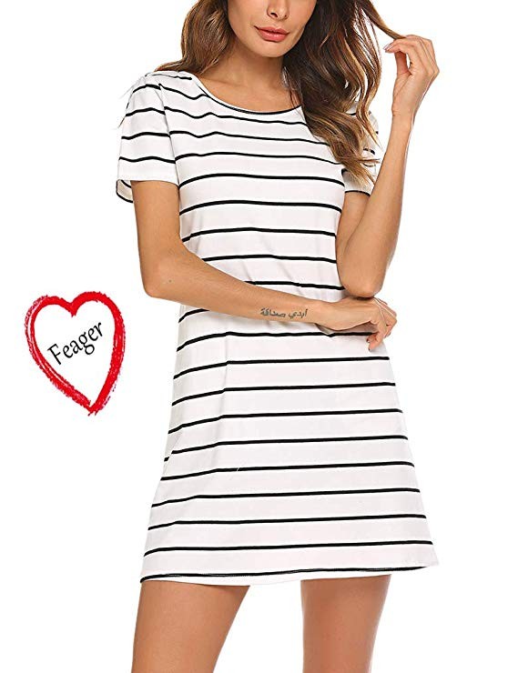 Feager Women's Casual Striped Criss Cross Short Sleeve T Shirt Mini Dress with Pockets | Amazon (US)