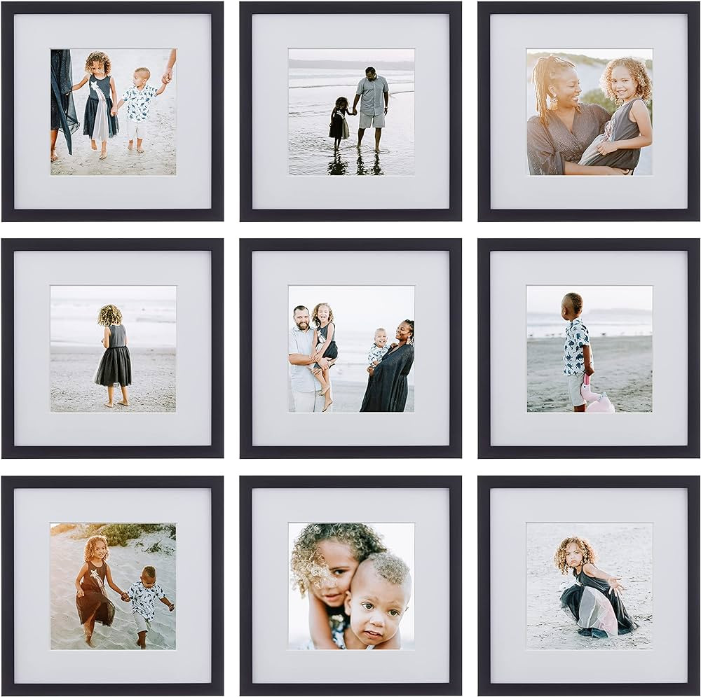SHEFFIELD HOME 9 Piece Gallery Wall Frame Set, 12x12 in. Matted to 8x8 in. (Matte Black) | Amazon (US)