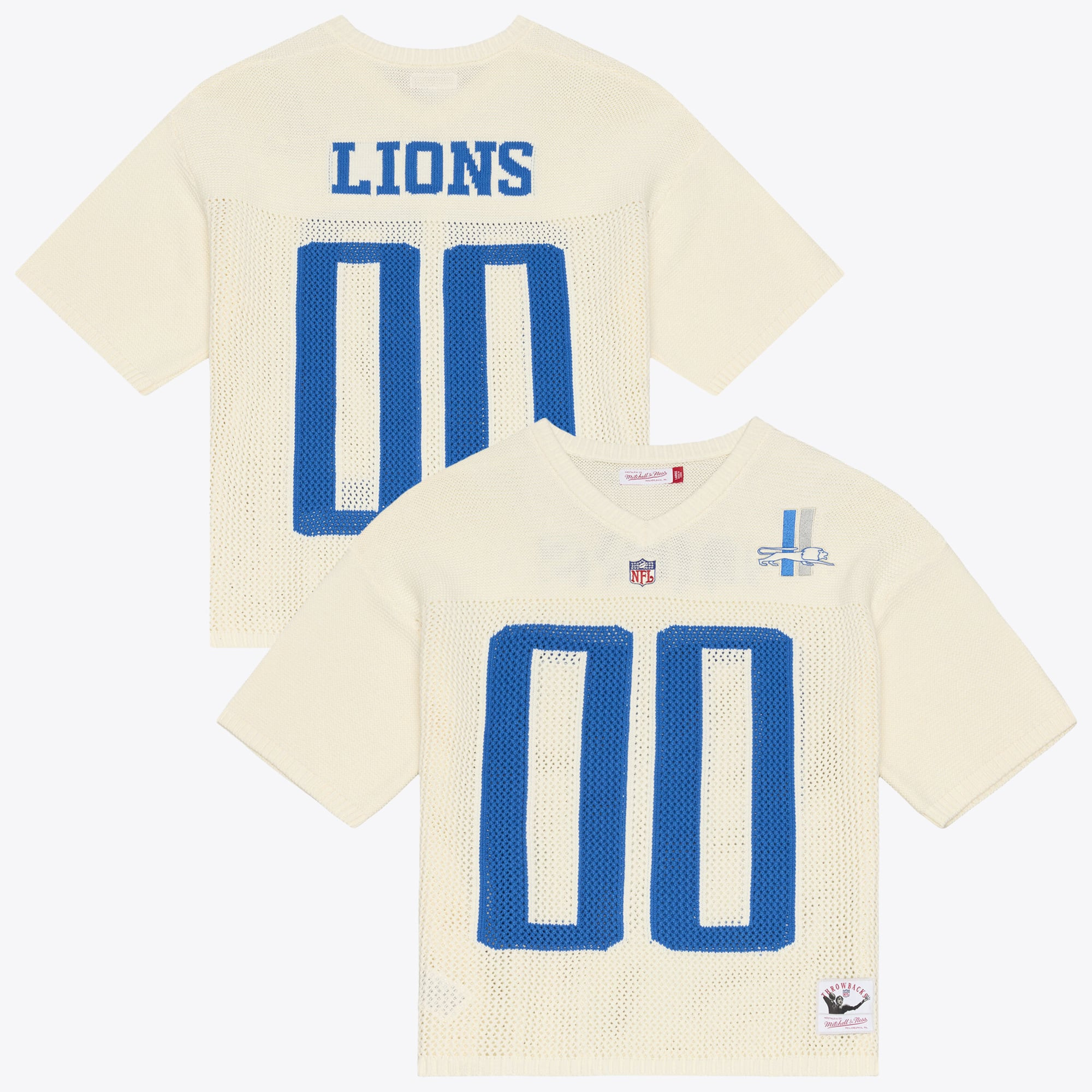 Men's Mitchell & Ness  Cream Detroit Lions Retro Roots Short Sleeve Sweater Jersey | Fanatics