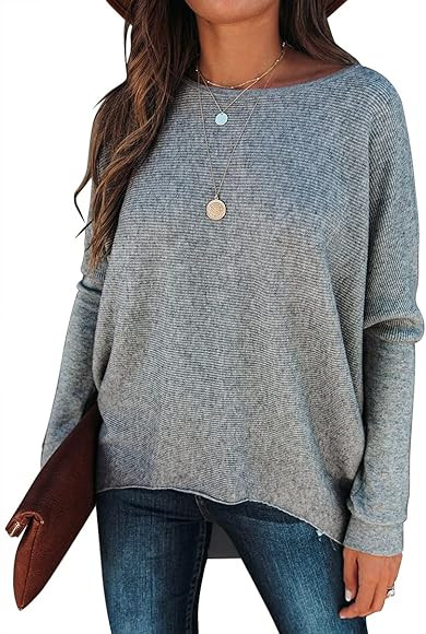Caracilia Women's Oversized Sweater Boat Neck Long Batwing Sleeve Off Shoulder Knit Pullover Top ... | Amazon (US)