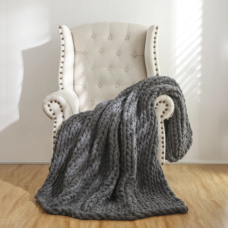 Chenille Chunky Knit Throw, Luxury Hand-Knitted Yarn Throw Blanket | Wayfair North America