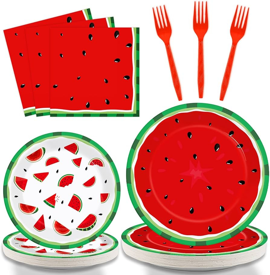 gisgfim 96 Pcs Watermelon Party Supplies Paper Plates Napkins Watermelon Tableware Set Watermelon... | Amazon (US)