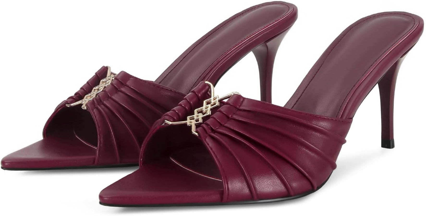 Ruched Kitten Heels for Women 3 Inch Pointed High Heels Sandals Peep Open Toe Slip on Stiletto Pu... | Amazon (US)