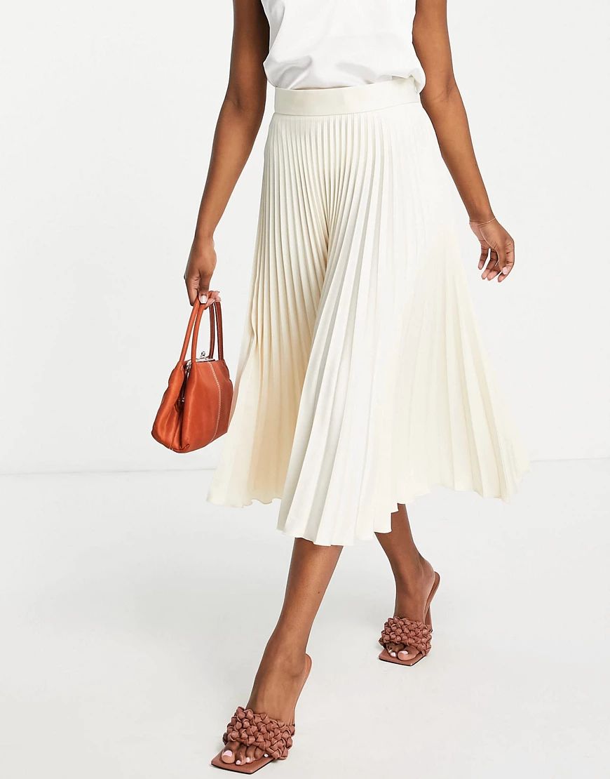 Closet London pleated midi skirt in cream-White | ASOS (Global)