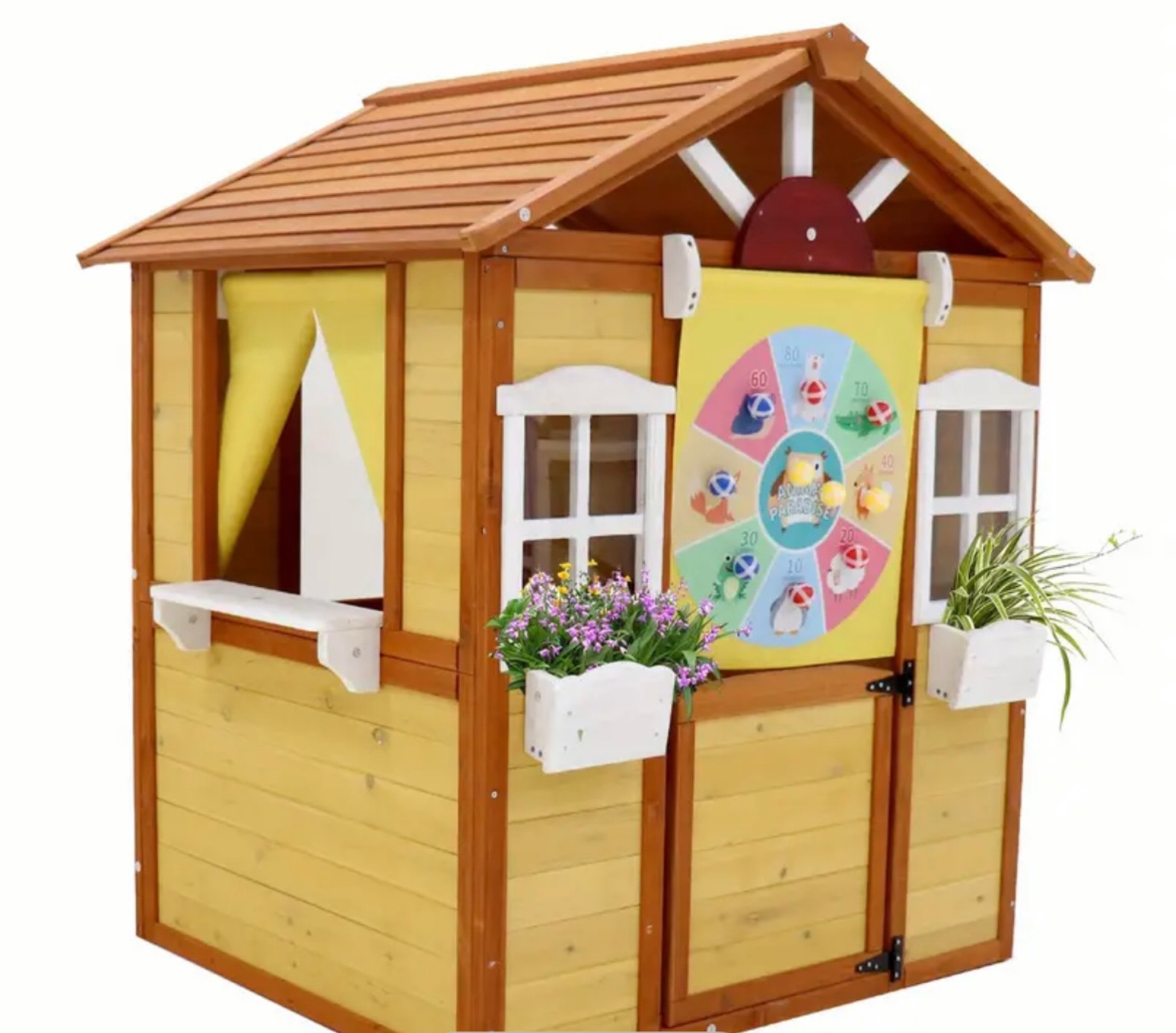 Cutest wooden play house with window boxes! 

#playhouse

#LTKBaby #LTKKids #LTKFamily