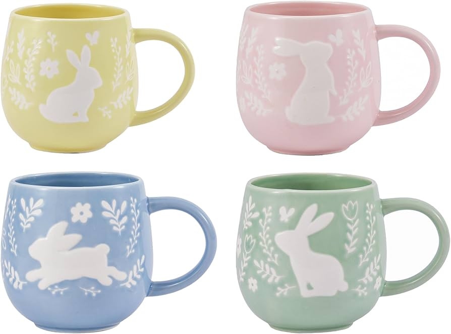 Bico Pastel Color Bunny Stoneware Mugs Set, Microwave & Dishwasher Safe, for Easter, Spring | Amazon (US)
