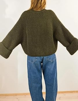 Lianlive Cardigan Sweater for Women Crew Neck Button Down Chunky Knit Fall Loose Sweaters Open Fr... | Amazon (US)