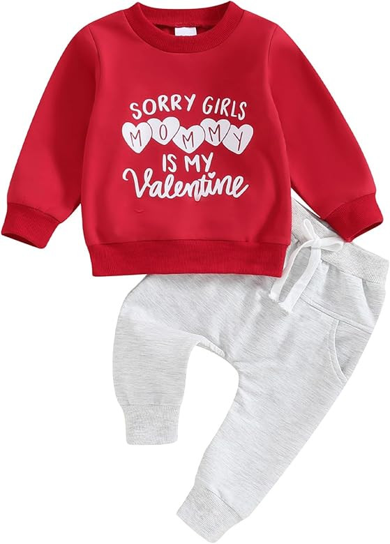 Valentine 's Day Outfit Clothes Set Infant Toddler Baby Boy Long Sleeve Sweatshirt and Pants Set | Amazon (US)