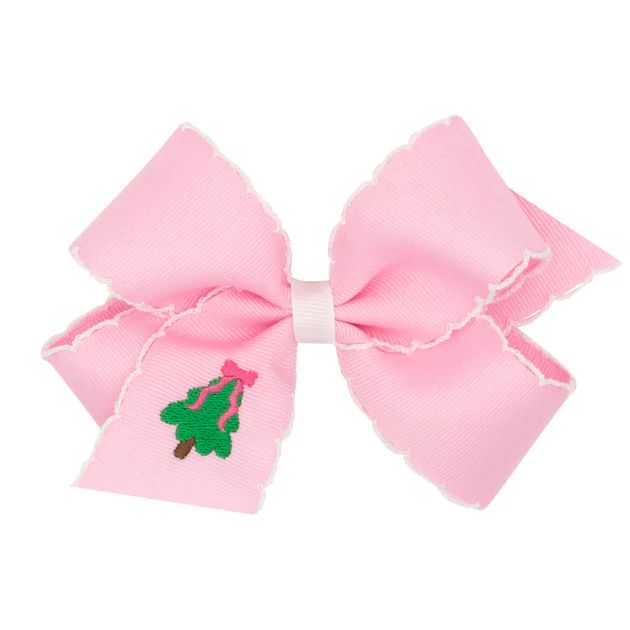 Christmas Tree Embroidered Pink Moonstitch Bow | Classic Whimsy