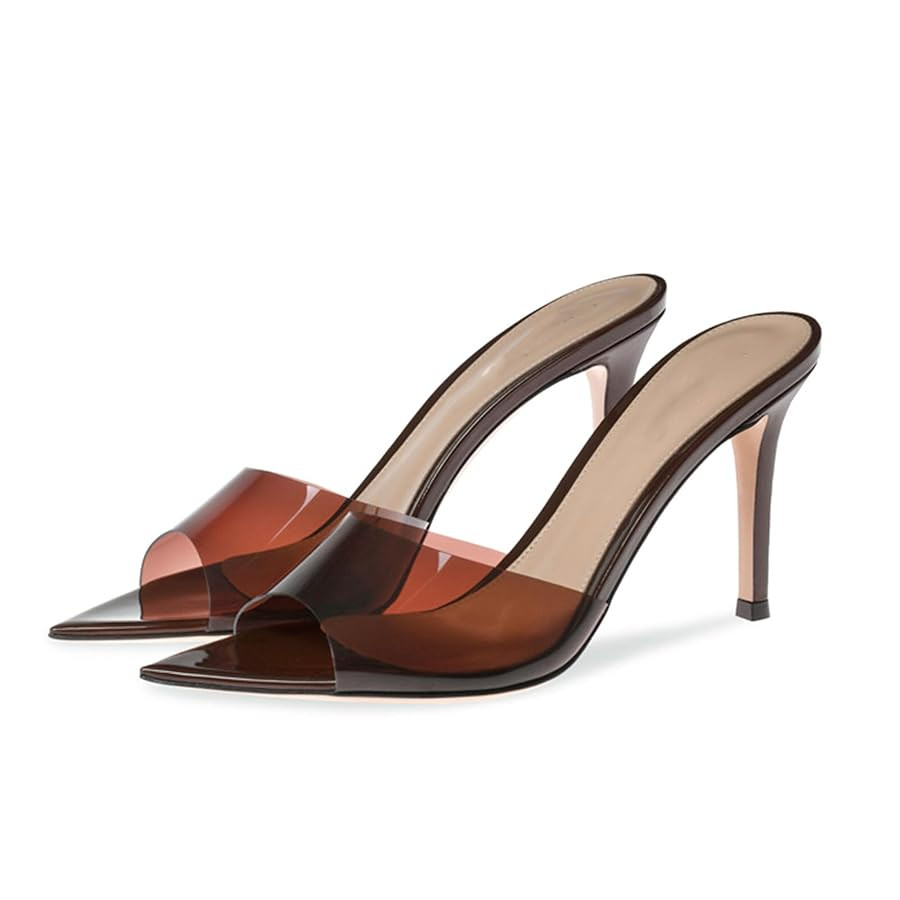 Women'S Transparent Strap Pointed Open Toe Stiletto Slide Sandals Fashion Slip On Sexy Clear High... | Amazon (US)