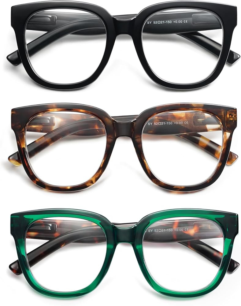 AMOMOMA 3 Pack Oversized Square Reading Glasses for Women,Stylish Retro Cute Blue Light Computer ... | Amazon (US)