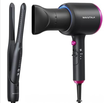 Wavytalk 0.65" Pencil Flat Iron, Cool Curl Pencil,Hair Dryer with Diffuser, Blown Away Ionic | Amazon (US)