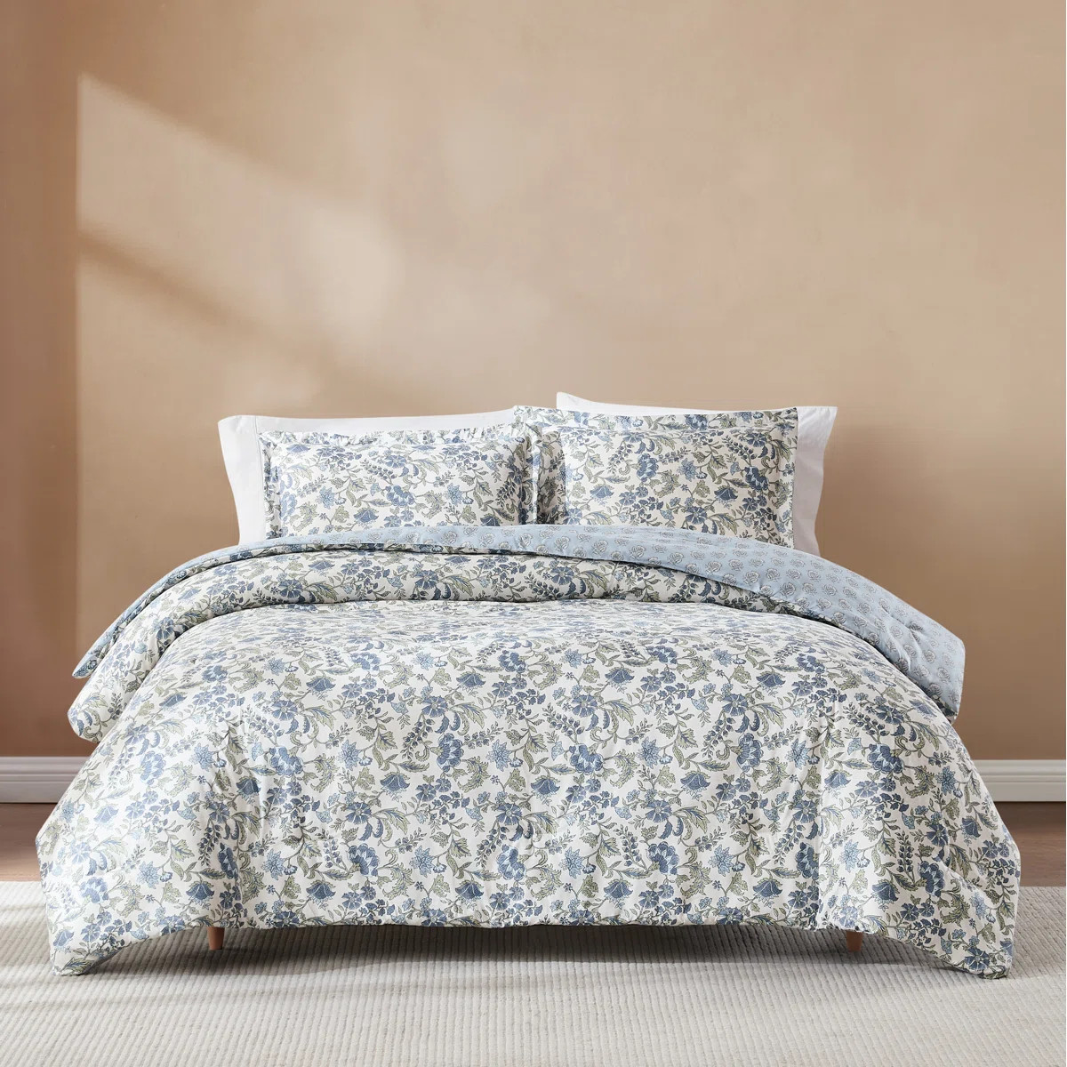 Lillian Block Print Reversible Comforter Blue/Sage 3Pc Set | Wayfair North America